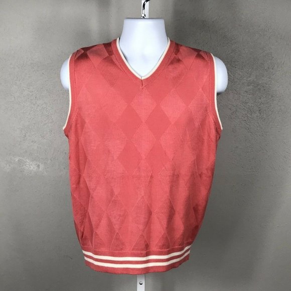 Blue Ocean Sweater Vest ~ Sz S ~ Coral & White ~ Sleeveless ~ V-Neck - Picture 2 of 5